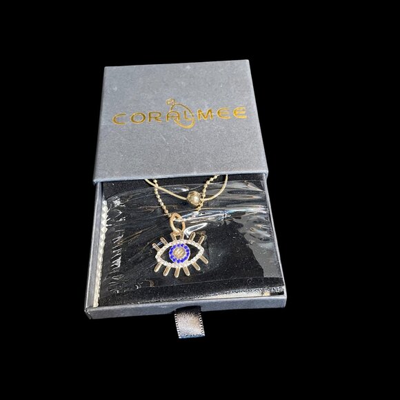 Coralmee Evil Eye Pendant Necklace Gold Layered Chain Jewelry Protection Charm - Picture 9 of 9